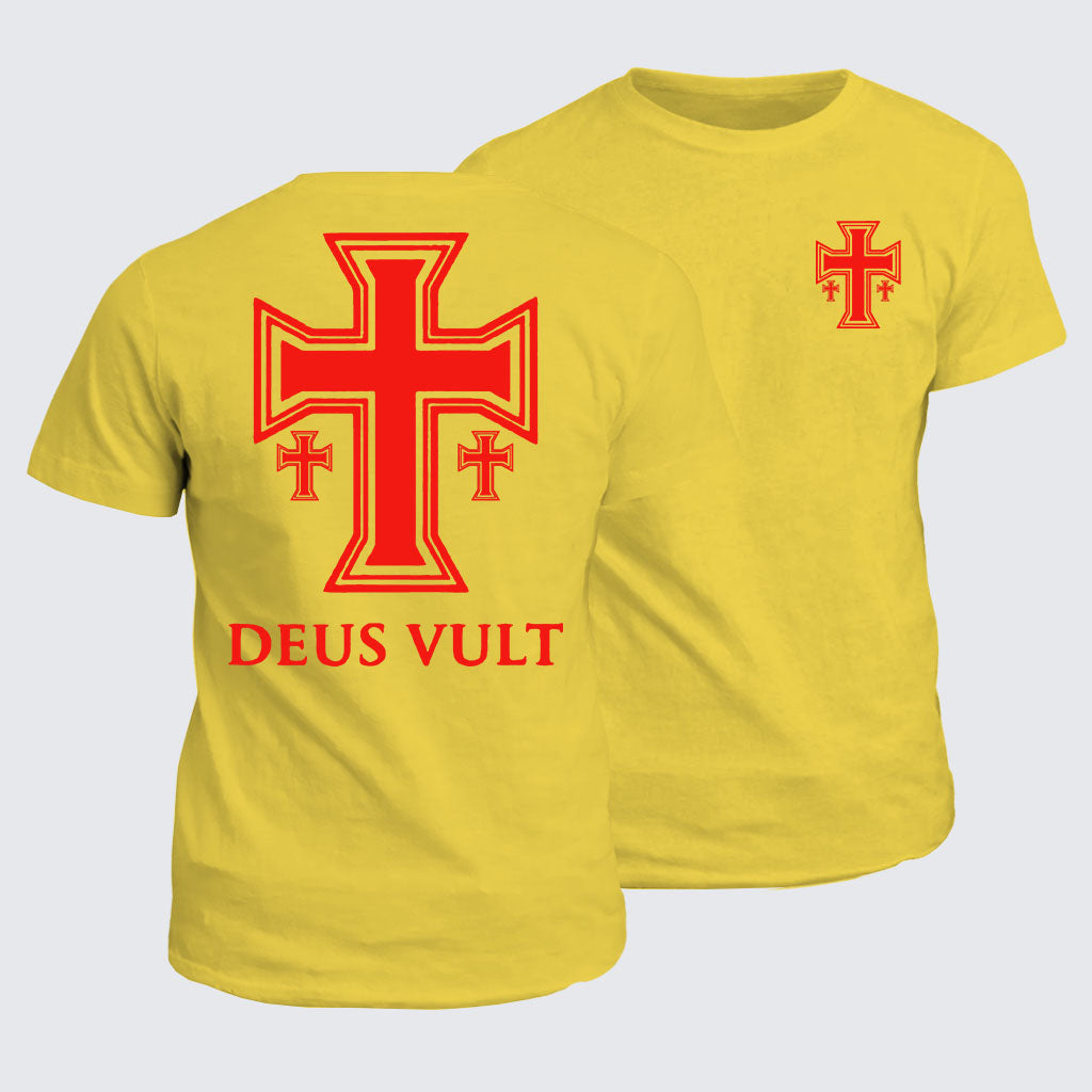 Classic Cotton Tee - Deus Vult Crusader Cross Templar Jerusalem