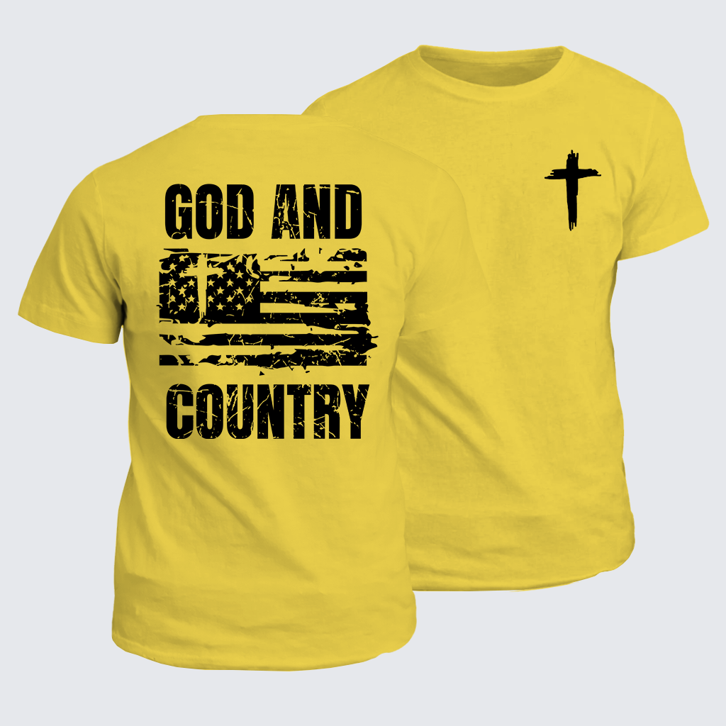 Classic Cotton Tee - God And Country  Flag Cross