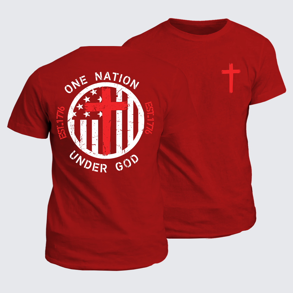 Classic Cotton Tee - One Nation Under God Flag Cross
