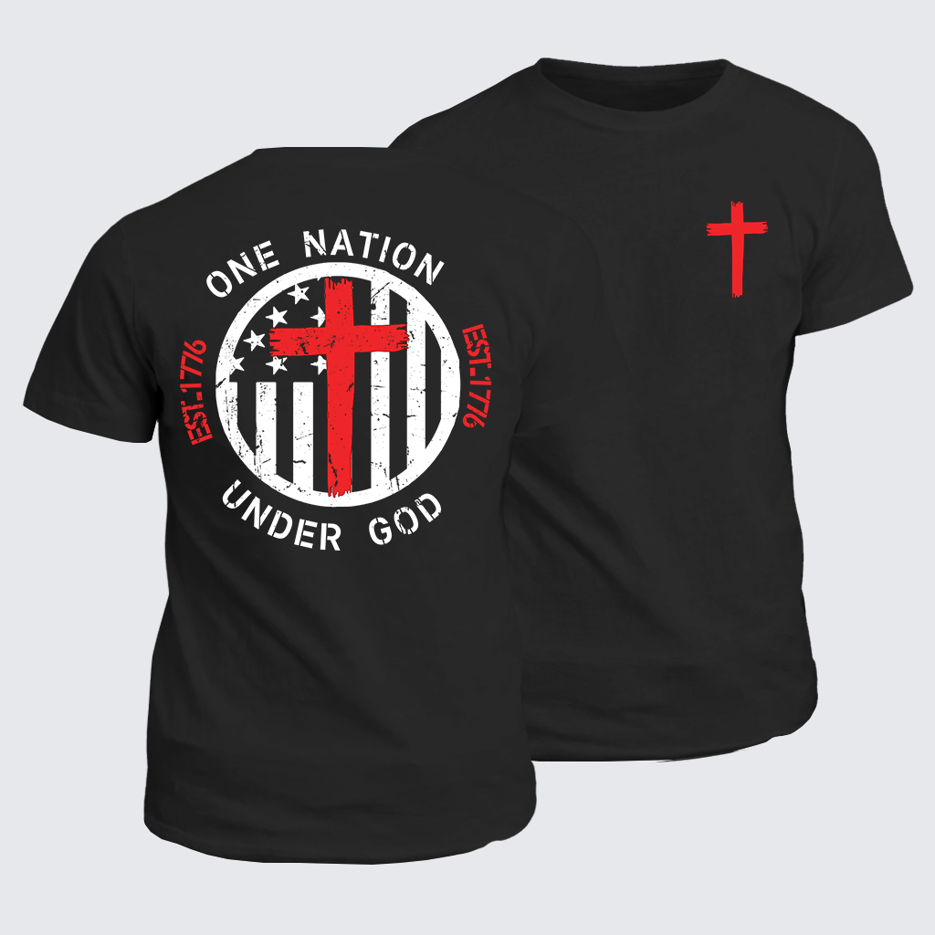 Classic Cotton Tee - One Nation Under God Flag Cross