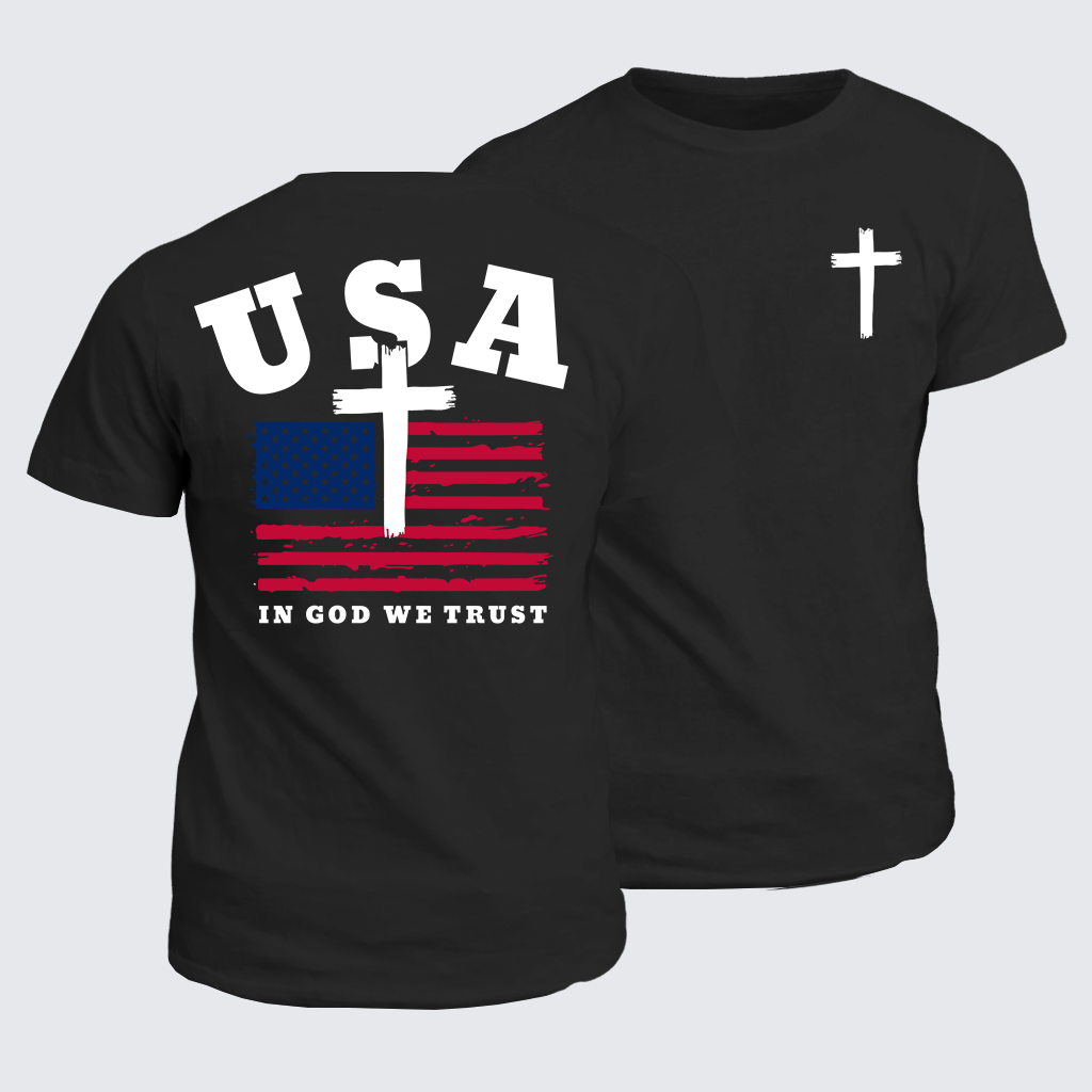 Classic Cotton Tee - In God We Trust USA Flag Cross