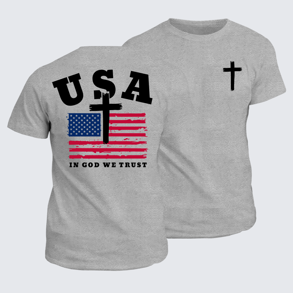 Classic Cotton Tee - In God We Trust USA Flag Cross