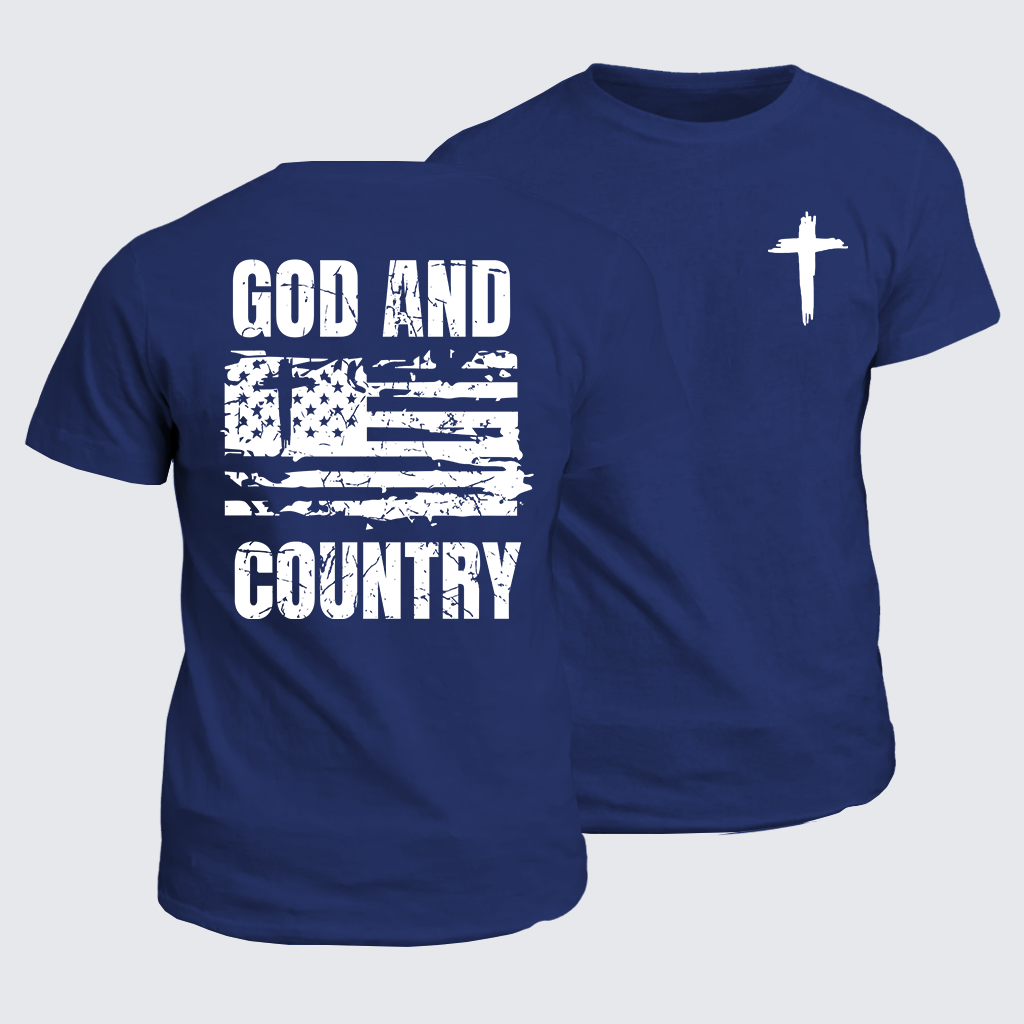 Classic Cotton Tee - God And Country  Flag Cross