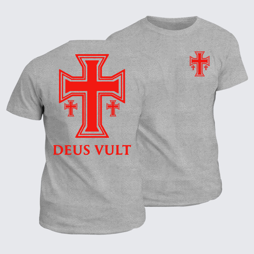 Classic Cotton Tee - Deus Vult Crusader Cross Templar Jerusalem