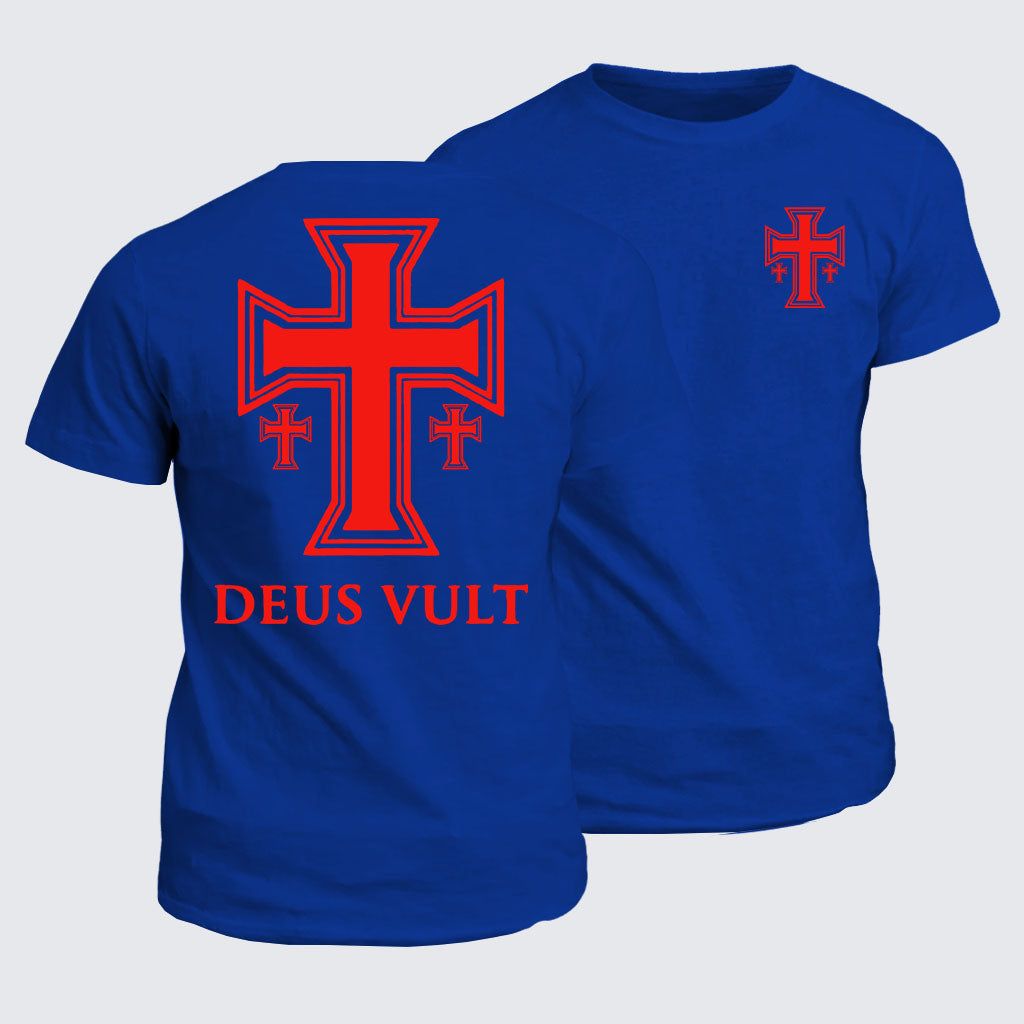 Classic Cotton Tee - Deus Vult Crusader Cross Templar Jerusalem
