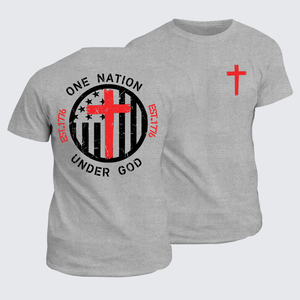 Classic Cotton Tee - One Nation Under God Flag Cross