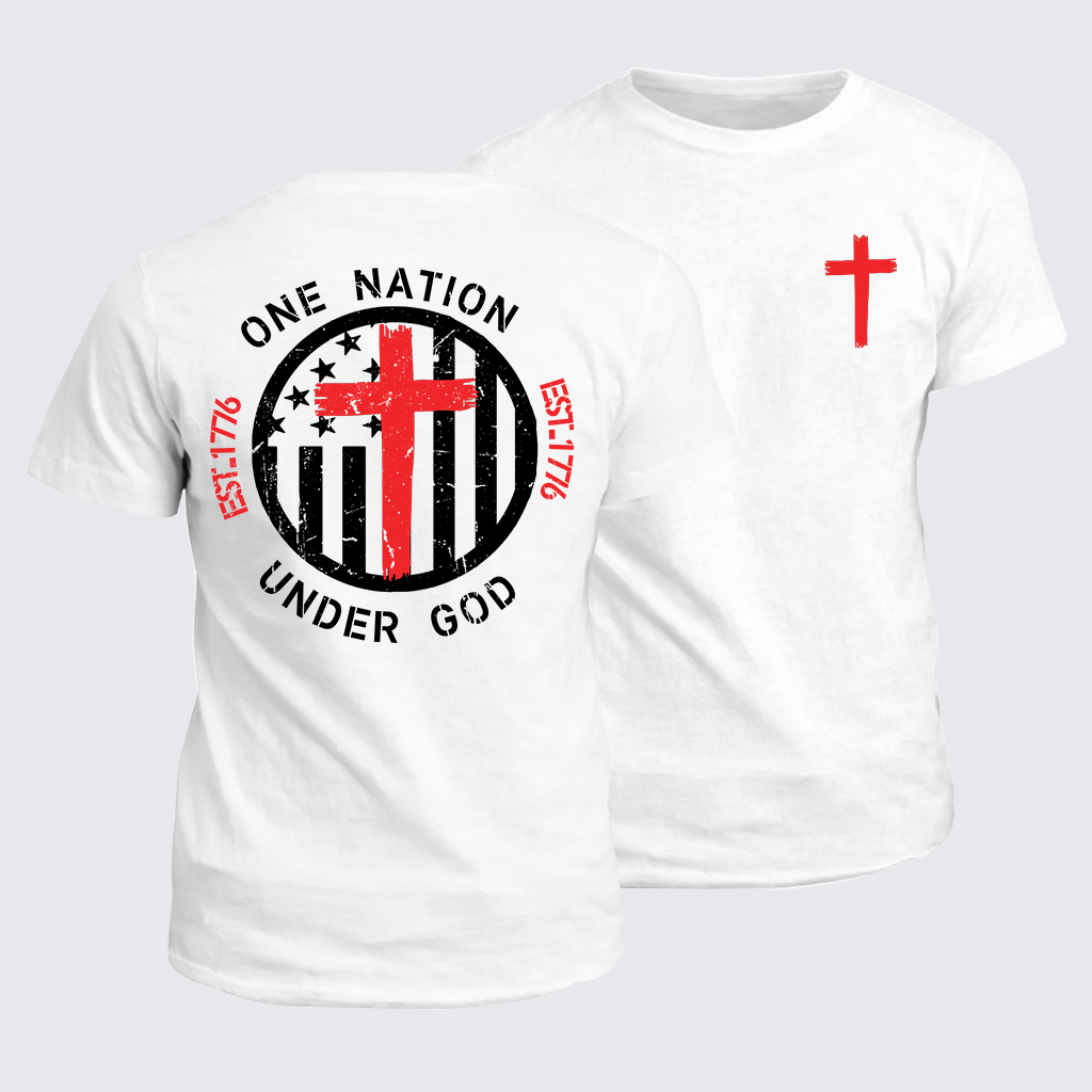 Classic Cotton Tee - One Nation Under God Flag Cross
