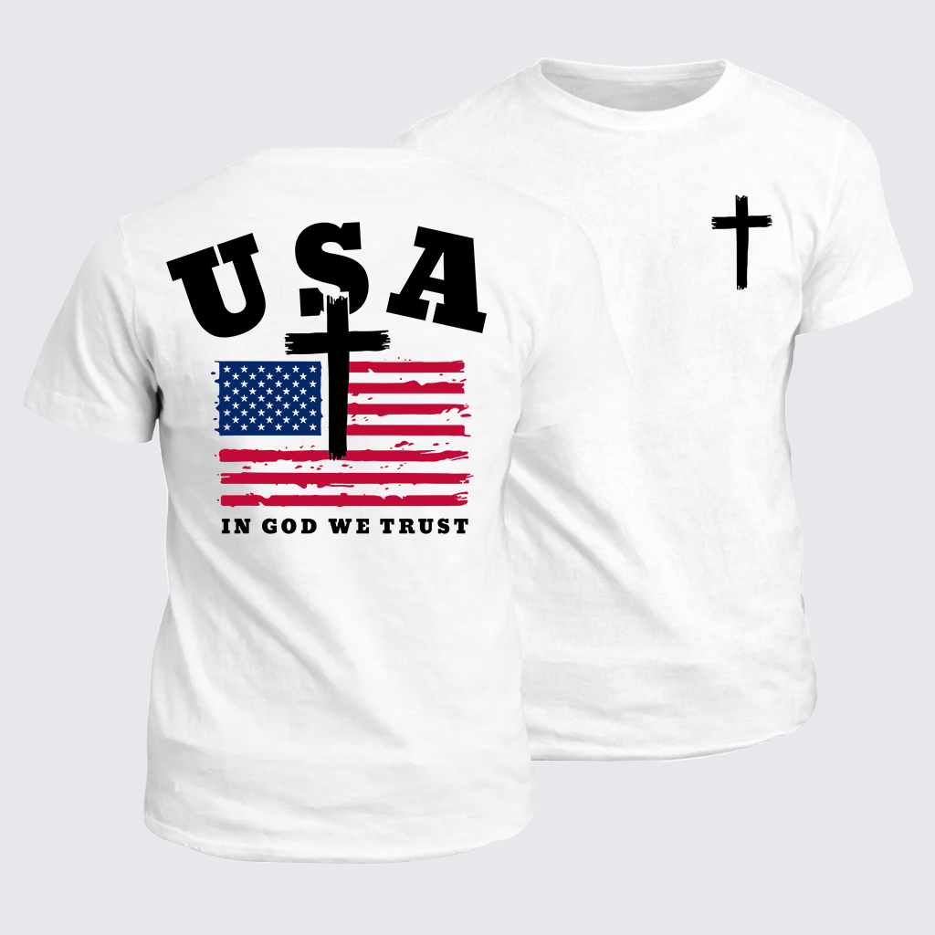 Classic Cotton Tee - In God We Trust USA Flag Cross