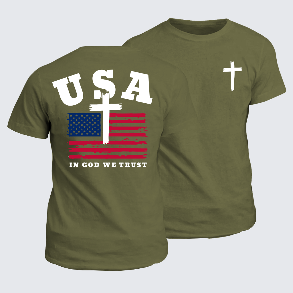 Classic Cotton Tee - In God We Trust USA Flag Cross