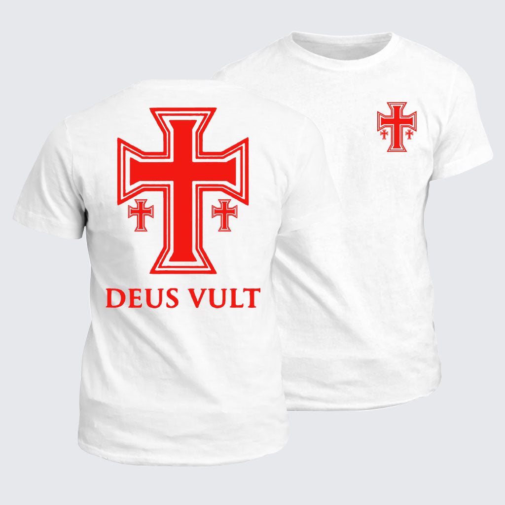 Classic Cotton Tee - Deus Vult Crusader Cross Templar Jerusalem