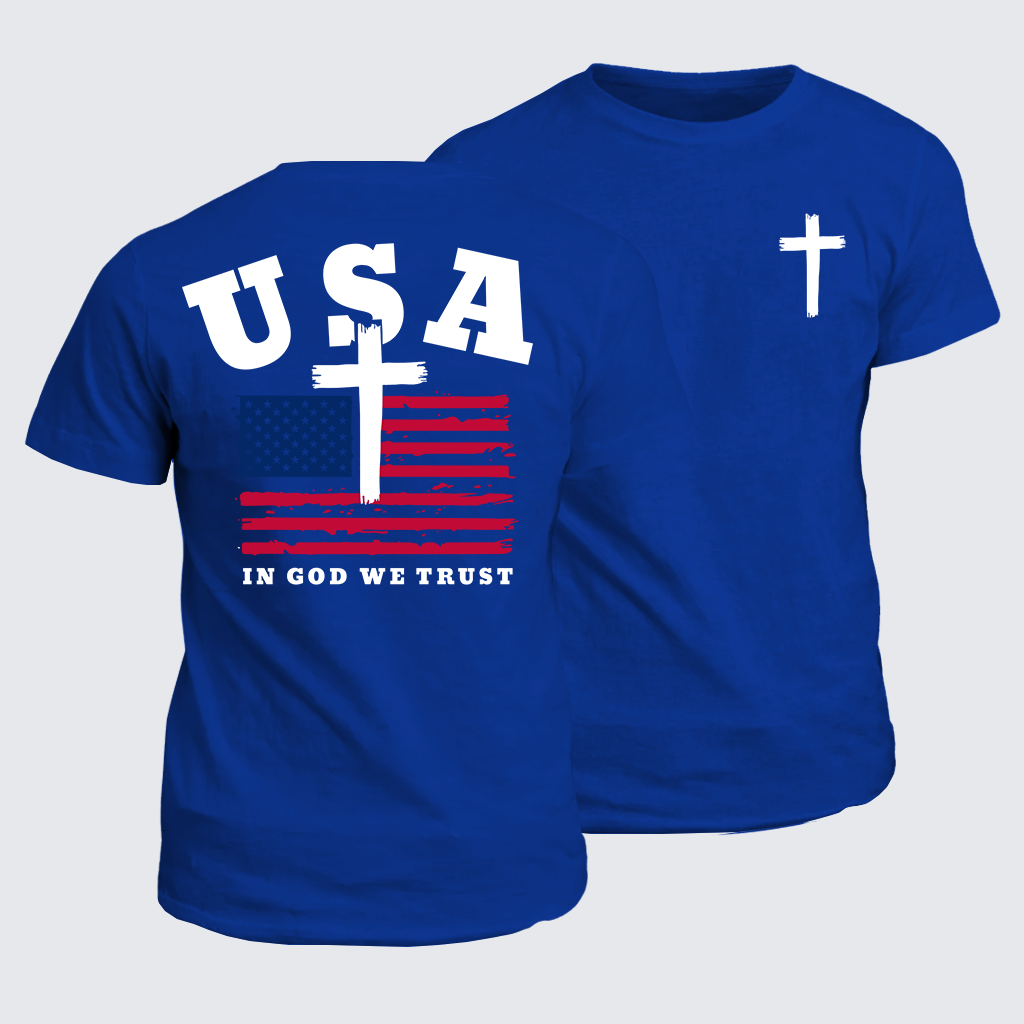 Classic Cotton Tee - In God We Trust USA Flag Cross