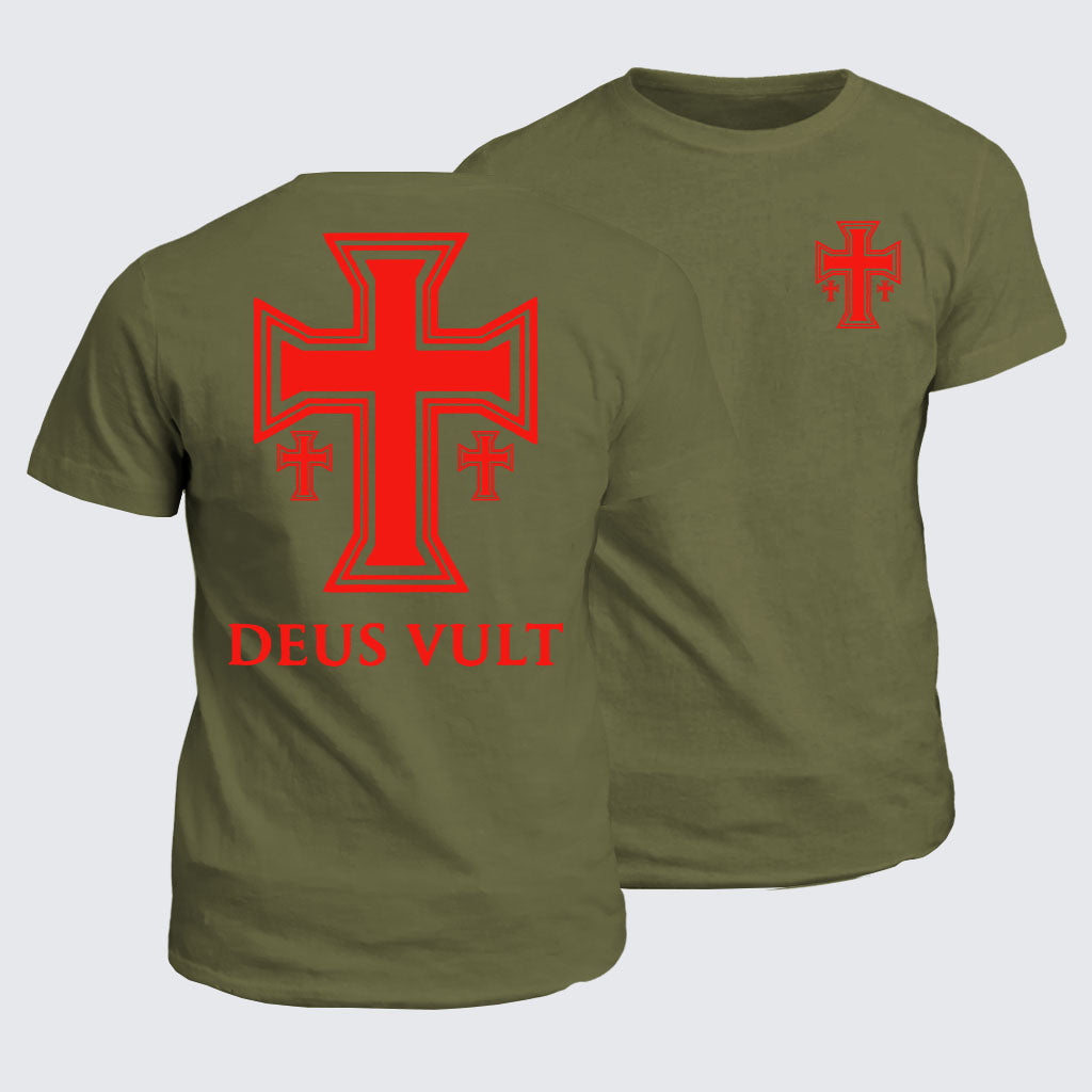 Classic Cotton Tee - Deus Vult Crusader Cross Templar Jerusalem