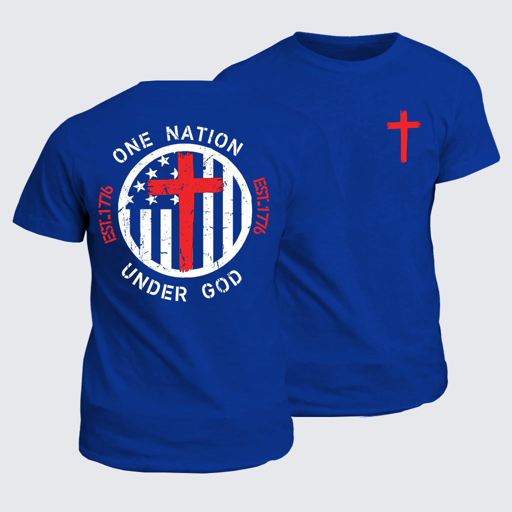 Classic Cotton Tee - One Nation Under God Flag Cross