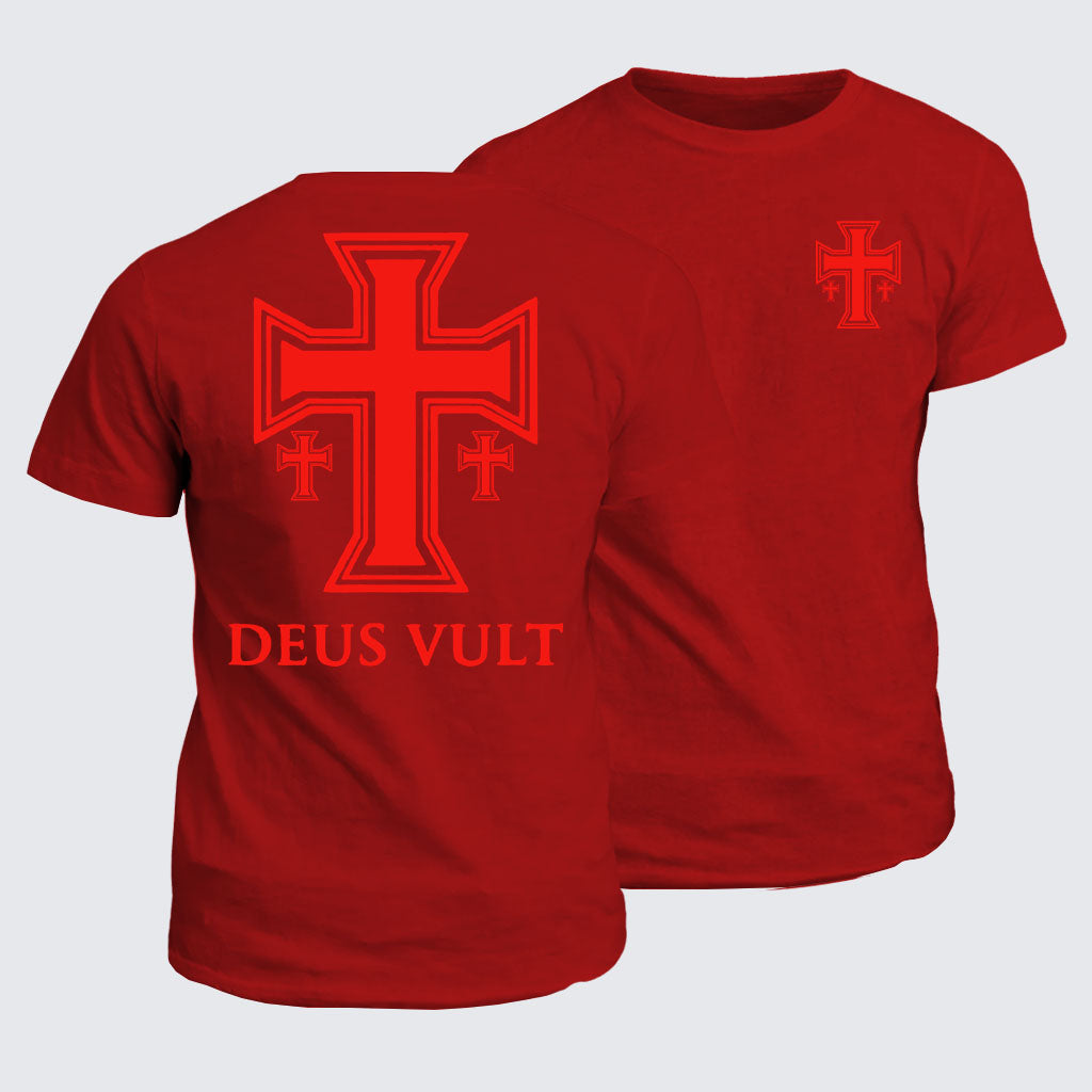 Classic Cotton Tee - Deus Vult Crusader Cross Templar Jerusalem
