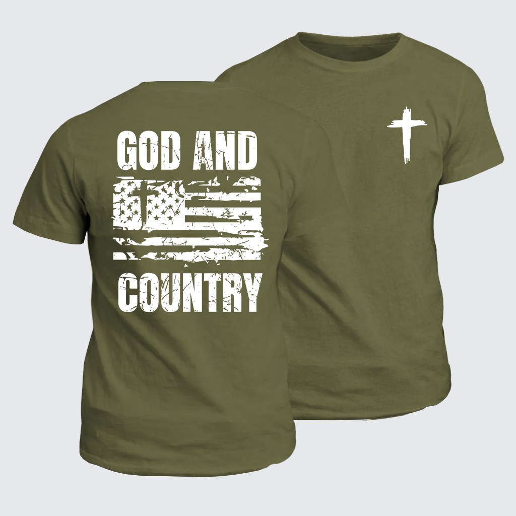 Classic Cotton Tee - God And Country  Flag Cross