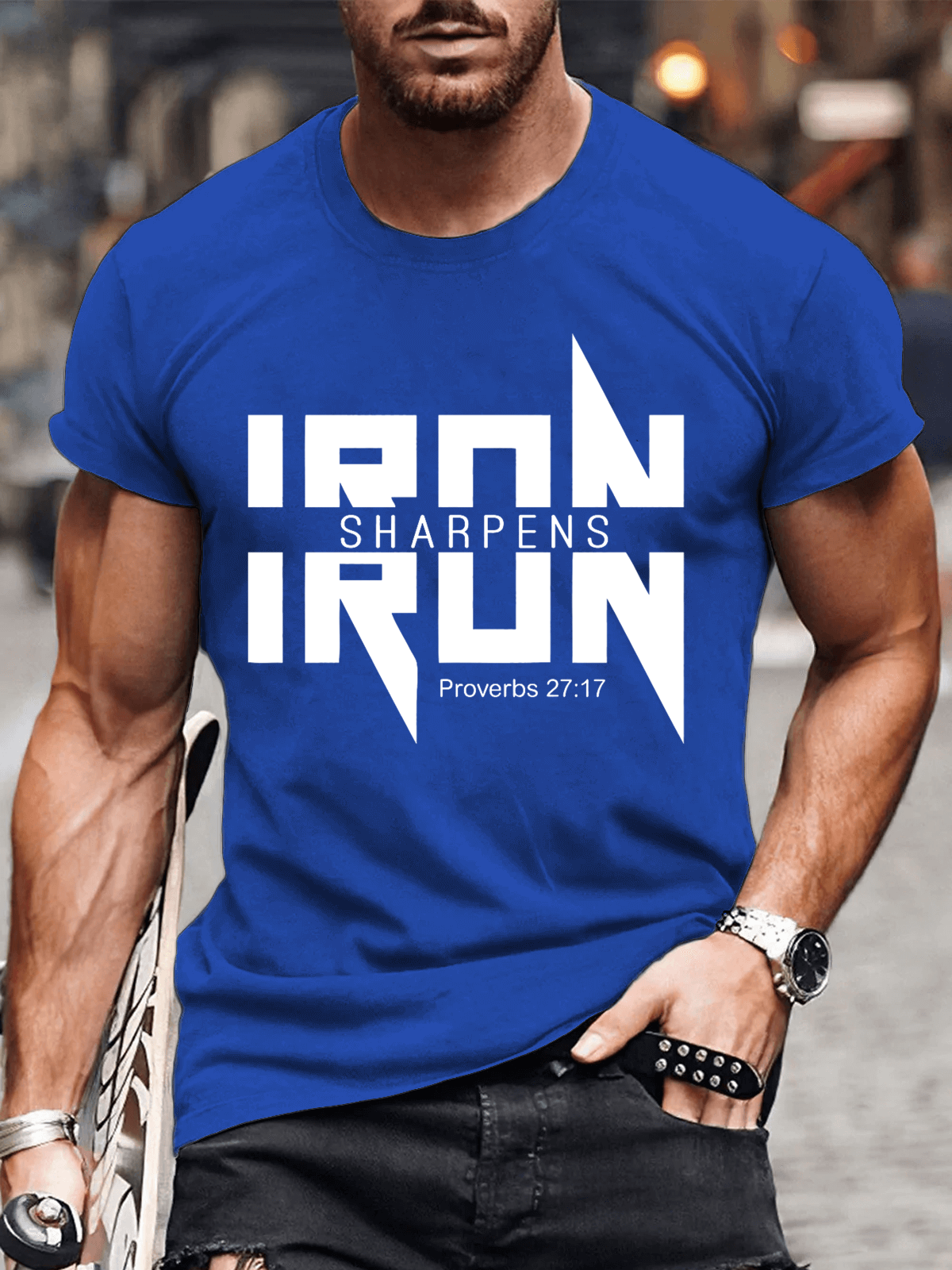 Classic Cotton Tee - IRON SHARPENS IRON Proverbs 27:17 Christian Cotton T-shirt