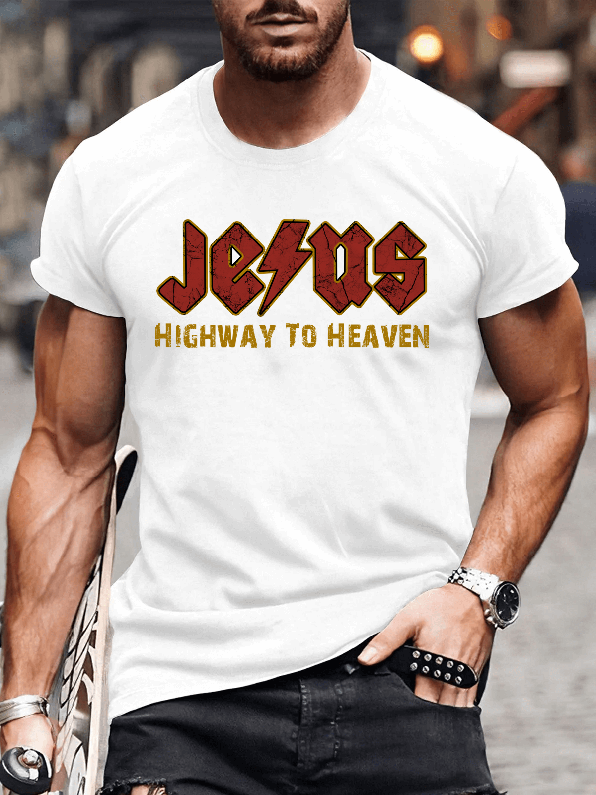 Classic Cotton Tee - Jesus Highway to Heaven Men's