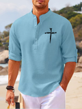 Cross Printed Christian Simple Resort Casual Shirt