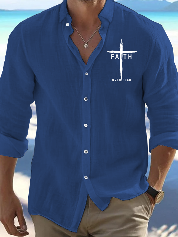 Faith Over Fear Cross Jesus God Christian Resort Casual Shirt