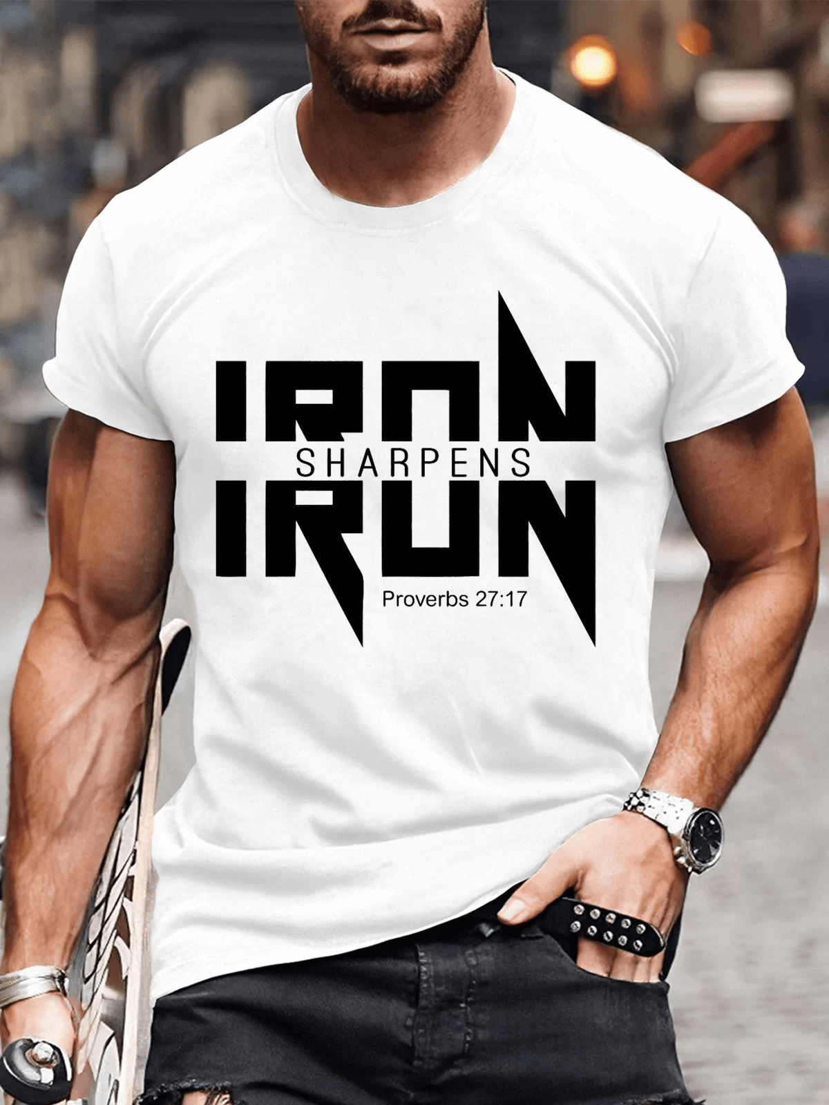 Classic Cotton Tee - IRON SHARPENS IRON Proverbs 27:17 Christian Cotton T-shirt