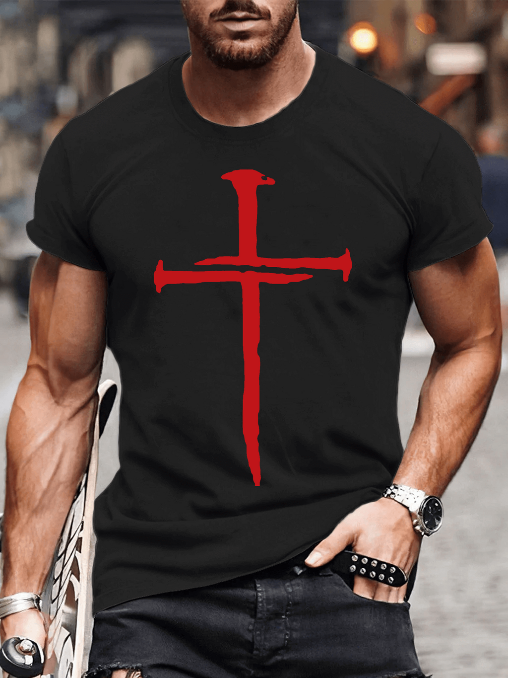 Classic Cotton Tee - Men's Hipster Cross Faith T-shirt