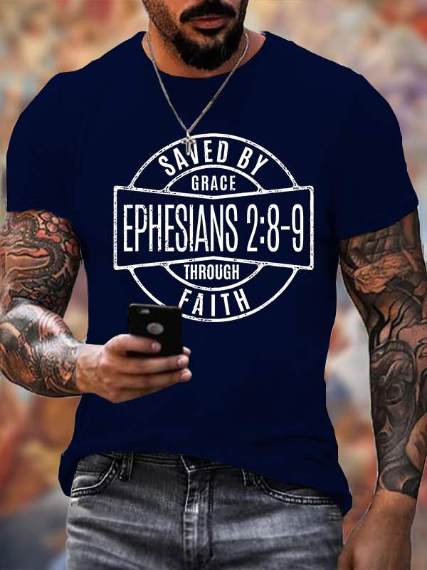 Classic Cotton Tee - Saved by a Gracious God Through Faithfulness Ephesians 2:8-9