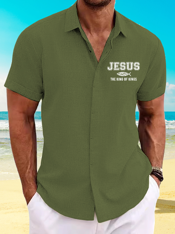 Jesus The King Of Kings Simple Resort Casual Short Sleeve Shirt