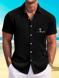 ECG Cross Printed Christian Striped Short-Sleeved Shirt