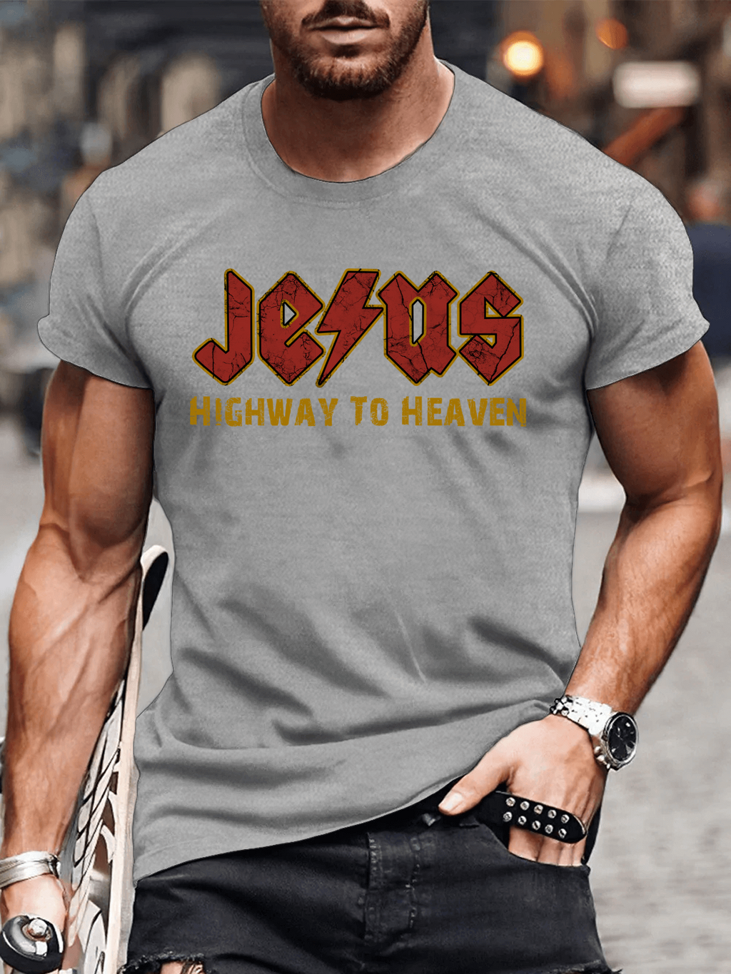 Classic Cotton Tee - Jesus Highway to Heaven Men's