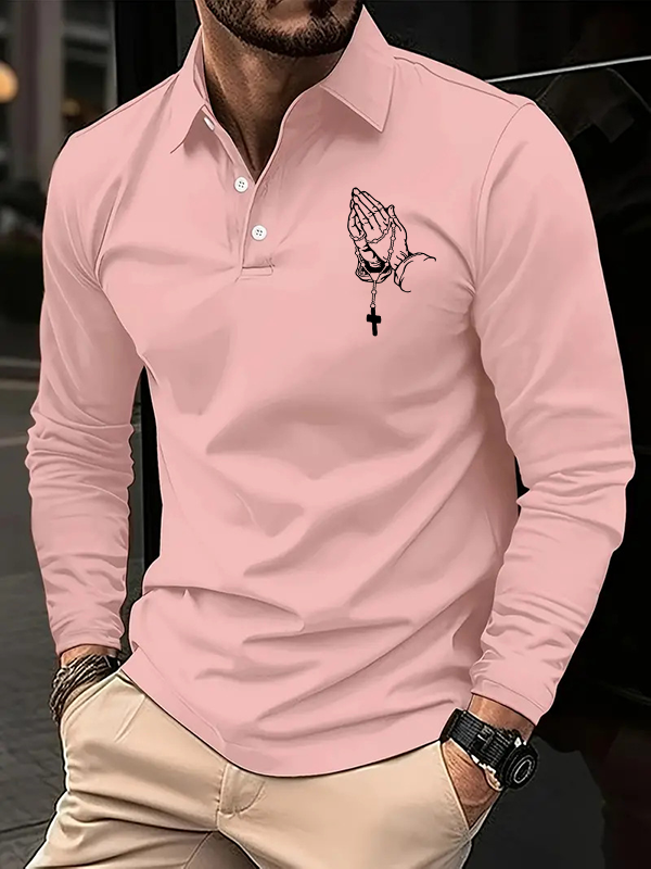 Christian Cross Jesus Long Sleeve Polo Shirt