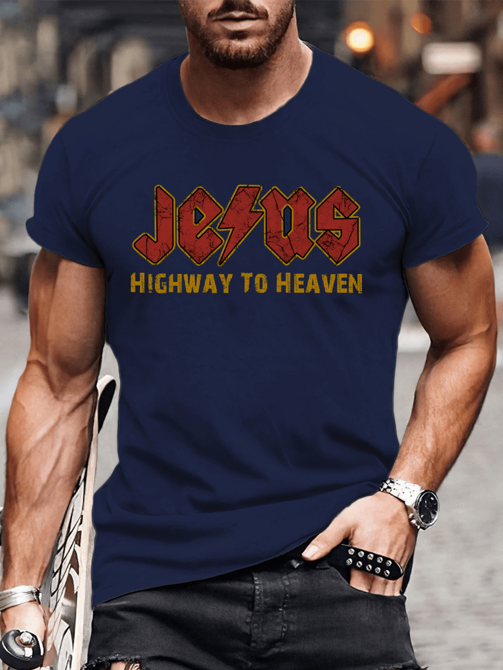 Classic Cotton Tee - Jesus Highway to Heaven Men's